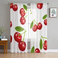 Yiran Furniture Vattenmelon Frukt Tecknad Genomskinliga Gardiner för Vardagsrumsdekoration Tyll Voile Organza Fönstergardiner för Kök Sovrum W135 x H115cm x1&Grommet Top