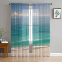 Yiran Furniture Sandstrandvågor Palmträd Skira Gardiner för Vardagsrumsdekoration Tyll Voile Organza Fönstergardiner för Kök Sovrum W135 x H115cm x1&Grommet Top