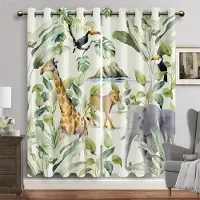 Yiran Furniture Tecknad Djungeldjur Lejon Elefant Träd Fönstergardin Persienner För Vardagsrum Barn Sovrum Badrum Kök Dörr Heminredning 2 st W65X60H(cm)X2Pcs&Grommet Top