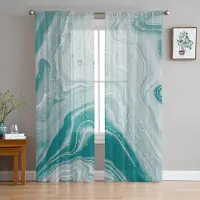 Yiran Furniture Turkosa Skira Gardiner med Marmortextur för Vardagsrumsdekoration Fönstergardiner för Kök Tygtyll Voile Organzagardiner W135 x H160cm x1&Grommet Top
