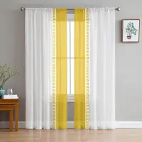 Yiran Furniture Jul Rödrandig Gård Voile Gardiner För Sovrum Tygfönstergardin För Vardagsrum Skira Gardiner Persienner Draperier W135 x H115cm x1&Rod Pocket