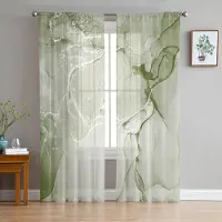 Yiran Furniture Salviagrön marmorerad skir gardin för sovrum vardagsrum dekoration fönstergardin för kök tyll voile organza draperier W135 x H160cm x1&Grommet Top