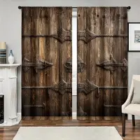 Yiran Furniture 2 st Rustik Trätryck Duschdraperi - Stångficka Fönsterbehandling för Heminredning för Sovrum, Kontor, Kök, Vardagsrum W65X60H(cm)X2Pcs&Grommet Top