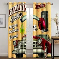 Yiran Furniture Vintage Bilmärke Motorcykel Retro Klassisk Bil Tryckt Mörkläggningsgardin Barn Pojkar Flickor Sovrum Vardagsrum Sovrumsgardin W55 X H185cm X 2&HOOK