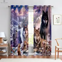 Yiran Furniture Varg under stjärnhimlen 3D-tryckta gardiner för barnrum, sovrum, vardagsrum, köksgardiner 2 stycken lätta att tvätta W50xH130(CM)x2PCS&Grommet Top