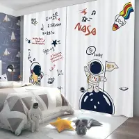 Yiran Furniture Ny mörkläggningsgardin Tecknad Jordplanet Rymden Astronaut Raket Tryck Hög Skuggning Gardiner Barnrum Vardagsrumsgardiner W55 X H120cm X 2&HOOK