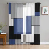 Yiran Furniture Aqua Turkos Svart Grå Lapptäcks Abstrakt Konst Skira Gardiner Vardagsrumsdekoration Fönstergardin Kök Tyll Voile Draperier W135 x H115cm x1&Grommet Top