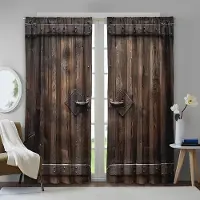 Yiran Furniture 2 st Rustik Trätryck Duschdraperi - Stångficka Fönsterbehandling för Heminredning för Sovrum, Kontor, Kök, Vardagsrum W65X60H(cm)X2Pcs&Grommet Top