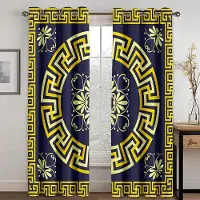 Yiran Furniture Bohemisk Abstrakt Geometrisk Lyx Enkel Fri Frakt Tunn 2 Delar Skuggande Fönster Draperi Gardin för Vardagsrum Sovrum Dekor 100W130H(CM)40x51in&Grommet Top