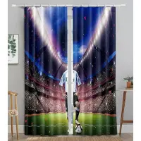 Yiran Furniture Röd Vit Blå Flagga Fotboll Gardiner Bollar Fotbollsdesign 3D Fönstergardiner för Vardagsrum Fönsterbehandling Draperier 50W160H(CM)x2Panel&Hook ljusgrå färg