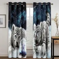 Yiran Furniture 3D Digitaltryck Billiga Anpassade Djur Lejon Tiger Barn Två Tunna Fönstergardiner Draperier för Vardagsrum Sovrum Dekor 2 Paneler W60xH100(CM)x2pcs&Rod Pocket