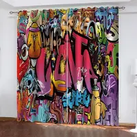 Yiran Furniture Rock Musiknot Bas Tunn Graffiti Fönstergardiner i Barnrum Vardagsrum Hallbehandlingar Kök Dekoration Draperier Persienner W50 X H130(CM)X2&Hook