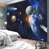 Yiran Furniture Tecknad Hög Skuggning Gardin Barnrum Pojksovrum Astronaut Ny Burspråks Solskydd Mörkläggning Ljudisolering Draperi 2 st W55 X H185cm X 2&Grommet Top