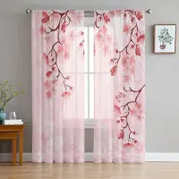 Yiran Furniture Maskros Fjäril Blomma Växt Chiffong Skira Gardiner för Vardagsrum Sovrum Dekoration Fönster Voiles Tyll Draperier Gardin W135 x H115cm x1&Grommet Top