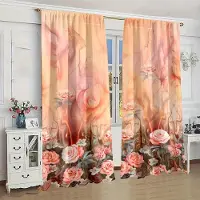 Yiran Furniture 2 st Lyxiga Vackra Blommor Tryckta Gardinpaneler med Kanalficka, Dekorativa Gardiner för Vardagsrum Sovrum Kontor Heminredning W50 X H130(CM)X2Pcs&Grommet Top