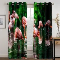 Yiran Furniture Högkvalitativ Flamingo Beach Havstryck Tjock Mörkläggningsgardin Rosa Djur för Vardagsrumsfönster Hög Skuggning Gardiner Ny Draperi W55 X H120cm X 2&HOOK