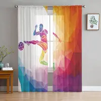 Yiran Furniture Färgglad fotboll målarfärg Konst Fotboll Tyll Skira Gardiner för Vardagsrum Dekor Fönster Gardin för sovrum Voile Organza Draperier W135 x H115cm x1&Grommet Top