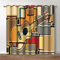 Yiran Furniture Violin Tryckta Mörkläggningsgardiner Klassisk Musik Tema Fönstergardiner Musikaliskt Mönster Fönsterdekorationer Sovrumsdekor Gardin W70 X H185cm X 2&Grommet Top