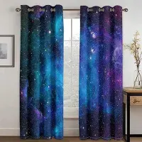 Yiran Furniture 3D-tryck Tecknad Rymd Galax Stjärnmönster Tunn Ljusfiltrerande Fönstergardin för Barn Barn Sovrum Vardagsrum Heminredning W60H60(CM)x2pcs&HOOK