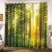 Yiran Furniture Nordiskt landskap Högskuggande gardin Snöberg Grön skog Solnedgång Blommor Hotell Sovrum Vardagsrum Burspråk Mörkläggningsdraperi Ny W55 X H120cm X 2&Grommet Top
