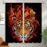 Yiran Furniture 3D-tryckt Gepard Tiger Blomma Gardin, Barnrum, Sovrum, Vardagsrum, Fönsterdekoration, 2 st W50xH130(CM)x2PCS&Grommet Top