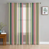 Yiran Furniture Regnbåge Geometriska Ränder Skira Gardiner för Sovrum Vardagsrum Dekoration Fönstergardin Kök Tyll Voile Organza Draperier W135 x H160cm x1&Grommet Top