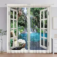 Yiran Furniture 2 paneler, vacker skogslandskap naturlig gardin vattenfall landskap vardagsrumsgardin lämplig för vardagsrum sovrumsdekor W50 X H130(CM)X2&Grommet Top