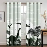 Yiran Furniture 2 Delar Tecknad Söt Dinosaurie Polyestertyg Tyg Gardin för Vardagsrum Sovrum Barnrum Förskola Gratis Frakt (W50H130cm)-2pcs&Grommet Top
