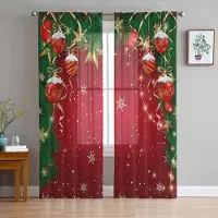 Yiran Furniture Jul Snöscen Snöflingor Tomte Rosa Skira Gardiner Vardagsrumsdekoration Fönstergardiner Kök Tyll Voilegardiner W135 x H115cm x1&Rod Pocket