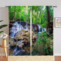 Yiran Furniture 2 paneler, Vackert skogslandskap Naturgardin Vattenfall Landskap Vardagsrumsgardin Lämplig för Vardagsrum Sovrumsinredning W65X60H(cm)X2Pcs&Hook
