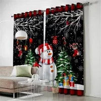 Yiran Furniture 2 st God Jul Röd Modern Julkula & Bladtryckta Gardiner för Vardagsrum Sovrum Kök Dörr Heminredning W50H60(CM)x2PCS&Rod Pocket