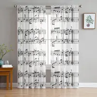 Yiran Furniture Färgglada Musiknoter Musiksymbol Tyll Skira Gardiner för Vardagsrumsinredning Fönstergardin för Sovrum Voile Organza Draperier W135 x H115cm x1&Rod Pocket