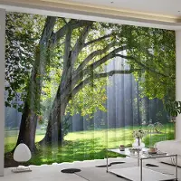 Yiran Furniture Natursceneri Skogslandskap Gräsmatta Träd Fönstergardiner Persienner För Vardagsrum Sovrum Badrum Kök Dörr Heminredning 2 st W65X60H(cm)X2Pcs&Grommet Top
