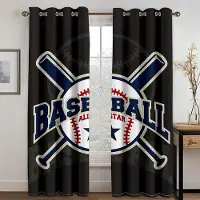 Yiran Furniture Cool Sport Baseball Hjälm Pojkar Fönstergardiner i Barnrum Vardagsrum Hall Behandlingar Kök Dekor Draperier Persienner 2 Delar W50 X H130(CM)X2&Hook
