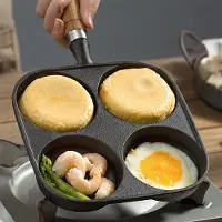 Yiran Furniture Omelettpanna med 4 hål Hushållsförtjockad non-stick äggpannkaka stekpanna bröd frukostmaskin för gasspis induktionshäll beige