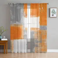 Yiran Furniture Olje Målning Stil Abstrakt Geometrisk Gul Voile Gardiner Sovrum Tyll Fönstergardin Vardagsrum Skira Gardiner Draperier W135 x H115cm x1&Rod Pocket