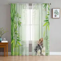 Yiran Furniture Djur Fjäril Blomma Blå Ros Vattenvågor Tyll Skira Gardiner för Vardagsrum Sovrum Fönstergardin Voile Organza Draperier W135 x H115cm x1&Grommet Top