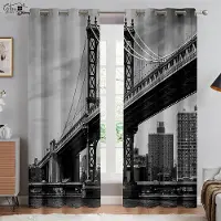 Yiran Furniture Modern minimalistisk stadsbyggnad 3D-tryckta gardiner Gatuvy Nattvy Neon Handmålade Vardagsrum Sovrum Anpassade Gardiner W50xH130(CM)x2PCS&Rod pocket