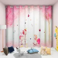 Yiran Furniture 2 paneler Tecknad Regnbågsenhörning Gardiner Rosa Gardiner för Barn Flickors Sovrumsfönster Golv-till-tak-fönster Persienner Öljettopp 2x50W130H(CM)&Rod Pocket