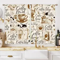 Yiran Furniture 2 st. Fantastiska Akvarellblommor Kaffe Element Landskap Korta eller Långa Gardiner för Kök Sovrum Kafé Vardagsrum Heminredning W50H130(CM)x2pcs&Rod Pocket