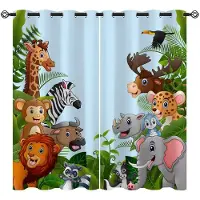 Yiran Furniture Söta Giraffgardiner Mörkläggningsgardiner Flickor Barn Tecknad Djur Fönsterdraperier Vardagsrum Blommiga Fönsterdekorationer Vilda Djur W55 X H185cm X 2&HOOK
