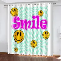 Yiran Furniture Leende Ansikte Hipster Grafisk Vektor Mörkläggningsfönstergardin för Sovrum Vardagsrum Badrum Kök Dörr Hög Skuggning Nytt Mönster W55 X H185cm X 2&Grommet Top