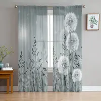 Yiran Furniture Svartvitt Maskrosväxt Tygfönstergardiner Vardagsrum Organza Skir Voilegardin Sovrum Kök Heminredning Draperi W135 x H115cm x1&Rod Pocket
