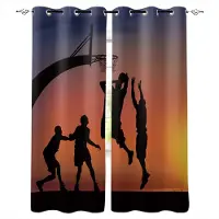 Yiran Furniture Gratis Frakt Billiga Pojkar Sport Basketplan Modern Fönstergardin för Vardagsrum Sovrum Dekoration Hemtextil Draperier 2ST W50 X H160(CM)X2&Grommet Top