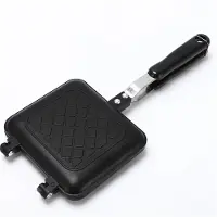 Yiran Furniture Dubbelsidig stekpanna smörgåsgrill non-stick grillad smörgås och panini-maskin panna med handtag aluminium vändpanna svart