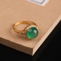 YIRAN Jewelry Retro naturliga Hotan Jade gröna ringar för kvinnor Klassiskt antikt guldhantverk Chinoiserie smycken cheongsam accessoarer resizable brown