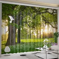 Yiran Furniture Natursceneri Skogslandskap Gräsmatta Träd Fönstergardiner Persienner För Vardagsrum Sovrum Badrum Kök Dörr Heminredning 2 st W65X60H(cm)X2Pcs&Grommet Top