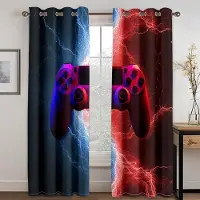 Yiran Furniture 3D E-sport Gamepad Spelkontroll Video Boy Barn Barn Fönster Draperi Gardinset för Vardagsrum Sovrum 2 Delar Gratis Frakt 100W130H(CM)40x51in&Rod Pocket