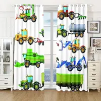 Yiran Furniture 2 st Söta Tecknade Bil Lastbil Grävmaskin Barn Pojke Gardiner Fönsterbehandling för Barn Sovrum Persienner Fönster Heminredning cortinas (W50H160cm)-2pcs&Hook