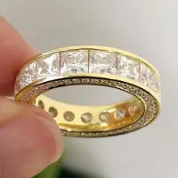 YIRAN Jewelry Huitan Eternity Princess CZ Löftesringar Dam Förlovningsringar Bröllop Guldfärg Lyxiga Damringar Tidlösa Stil Klassiska Smycken 10 beige